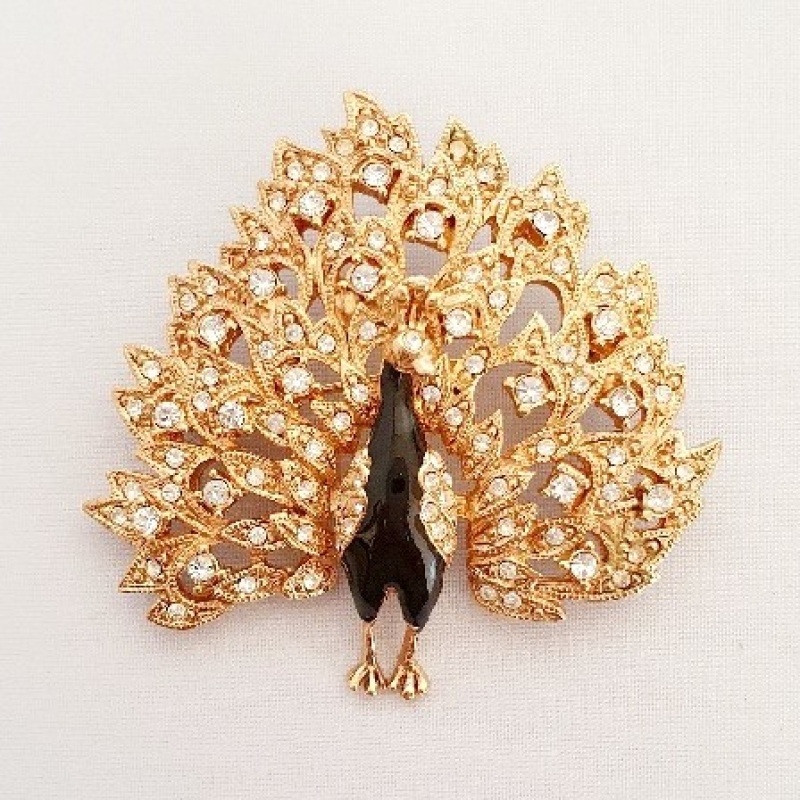 Broche pauw met strass